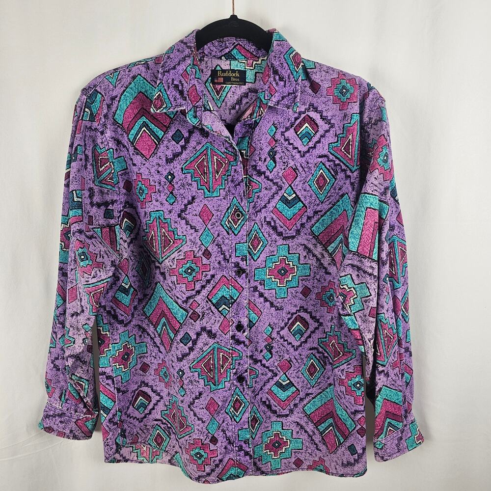 VTG 80s/90s Ruddock Bros Mens M Southwestern Print Button Up Shirt USA Western